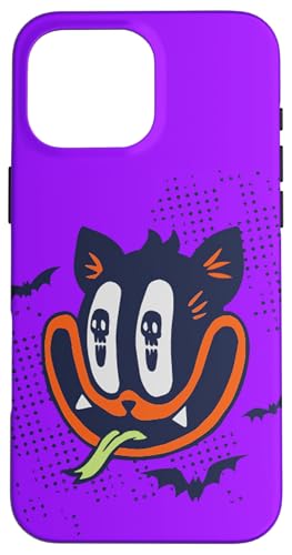 Hülle für iPhone 16 Pro Max Retro Halloween Schwarz Katze Vintage Style Gruselige Kitty Gruselig von Happy Halloween HHWCo.