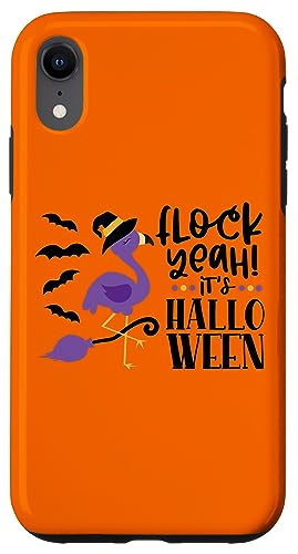 Hülle für iPhone XR Flock Yeah It's Halloween / Cute Flamingo Besen Hexenhut von Happy Halloween HHWCo.