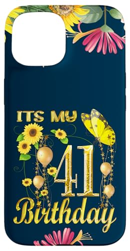 Hülle für iPhone 15 It's My 41th Birthday 41 Year Old Girl Sonnenblume Schmetterling von Happy Its My Cute Birthday Gifts & Tee-Shirt