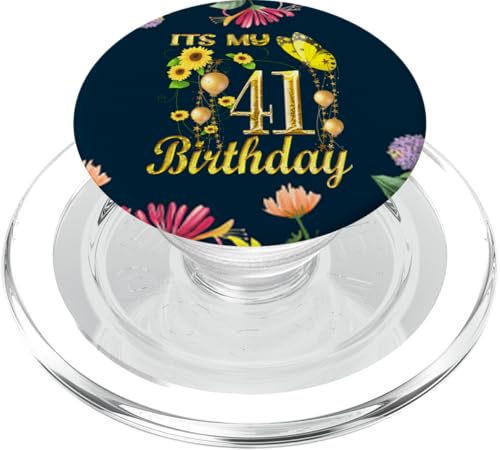 It's My 41th Birthday 41 Year Old Girl Sonnenblume Schmetterling PopSockets PopGrip für MagSafe von Happy Its My Cute Birthday Gifts & Tee-Shirt