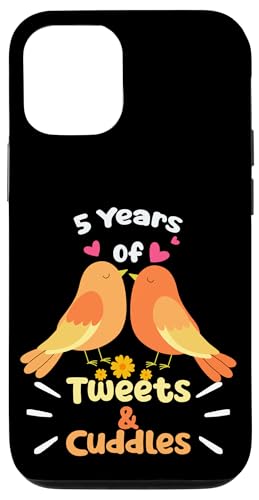 Hülle für iPhone 14 Pro 5. Hochzeitstag, 5 Jahre Glück, Vogelliebhaber von Happy Wedding Tee