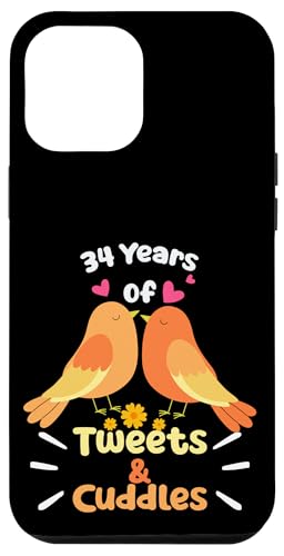 Hülle für iPhone 15 Plus 34. Hochzeitstag, 34 Jahre Glück, Vogelliebhaber von Happy Wedding Tee