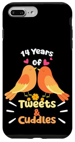 Hülle für iPhone 7 Plus/8 Plus 14. Hochzeitstag, 14 Jahre Glück, Vogelliebhaber von Happy Wedding Tee