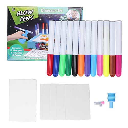 HappyFit Kids Blow Pens, fluoreszierendes Zeichnen, Malen, 8 Vorlagen, pädagogischer Blow Airbrush Marker (Dinosaurier-Muster) von HappyFit