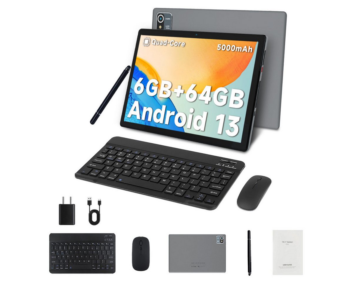 Happybe Tablet mit Maus Tastatur Stift, Weihnachtsgeschenk Geburtstagsgeschenk Tablet (10", 64 GB, Dual-Kamera) von Happybe