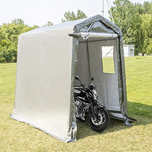 Happybuy Garagenzelt Carport 6x10x7,8 ft, Schuppen in einer Box mit Rolltor, Lagerung Schutzraum Logik Tragbare Garage Unterstand Stahl Metall Peak Dach Grau für Motorrad Garten Terrasse Lagerung von Happybuy