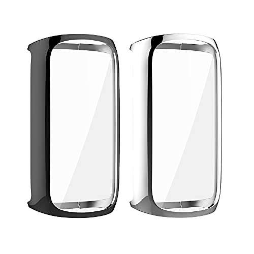 Schutzhülle kompatibel für Fitbit Luxe Fitness und Wellness Tracker, weiches TPU, kratzfeste Abdeckung Shell Coverage Protection (Silber + Schwarz) (2 Stück) von Happytop