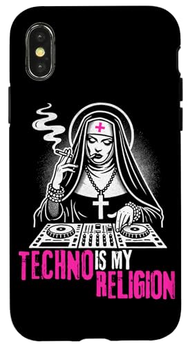 Hülle für iPhone X/XS TECHNO IST MEINE RELIGION | TECHNO-NONNE | LUSTIGES RAVER-RAVING von Hard Free Ravers