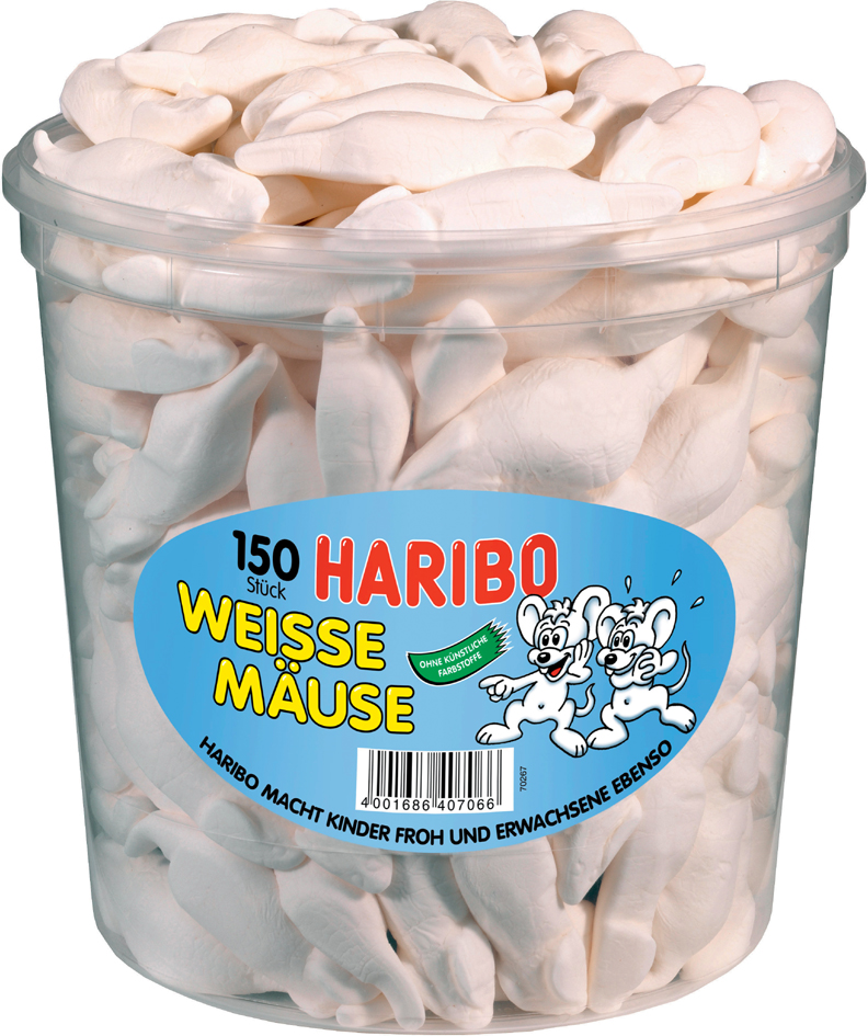 HARIBO Fruchtgummi WEISSE MÄUSE, 150er Runddose von Haribo