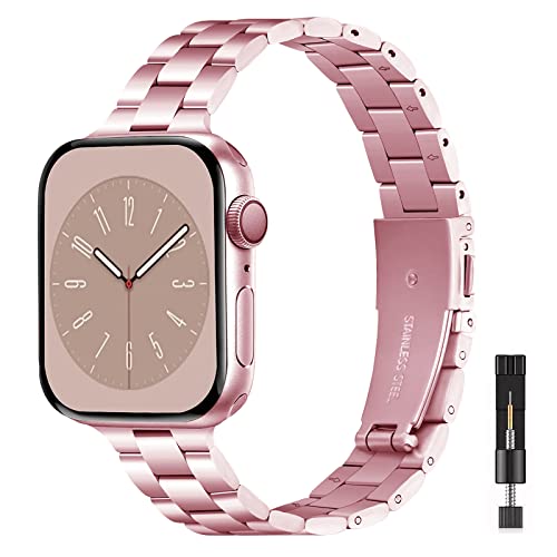 Harikiri Armband Kompatibel mit Apple Watch 38mm 40mm 41mm 42mm 44mm 45mm 49mm für Damen,Slim Edelstahl Stainless Steel Verstellbare Armband für iWatch Serie 9/8/7/6/5/4/3/2/1/se von Harikiri