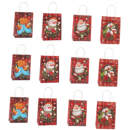 Harilla 12 Stück Weihnachtspapiertüten Weihnachtsdekoration Weihnachtsfeiergeschenk Geschenkbeutel mit Griff Tragbare Keks Leckerei Tasche Goodie Bag, 15cmx8cmx21cm von Harilla