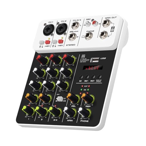 Harilla Audiomixer DJ-Mixer Kompakter 48-V-4-Kanal-Soundmixer Soundboard Mischpult für Aufnahmen von Auftritten auf der Bühne zu Hause von Harilla