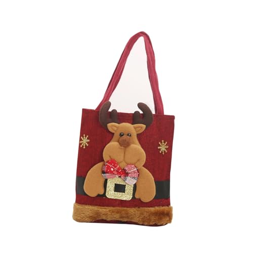 Harilla Weihnachtsgeschenk-Puppentasche, Leckereientasche mit Griffen, Leinenbeutel, Einkaufstasche, Weihnachts-Leckerli-Tasche für Süßigkeiten, Geschenke, Elch von Harilla