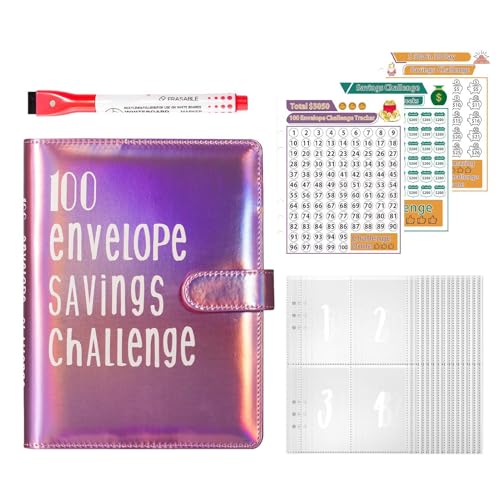 100 Umschläge Herausforderung Binder - 100 Umschläge Geld sparen Brieftasche | Herausforderung Sparbuch | Sparbuch und Umschlag | Fun Money Challenge Cash Envelopes Budget Binder mit Tracker zum von Harmoousue