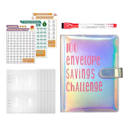 100 Umschläge Herausforderung Binder - 100 Umschläge Geld sparen Brieftasche | Herausforderung Sparbuch | Sparbuch und Umschlag | Fun Money Challenge Cash Envelopes Budget Binder mit Tracker zum von Harmoousue