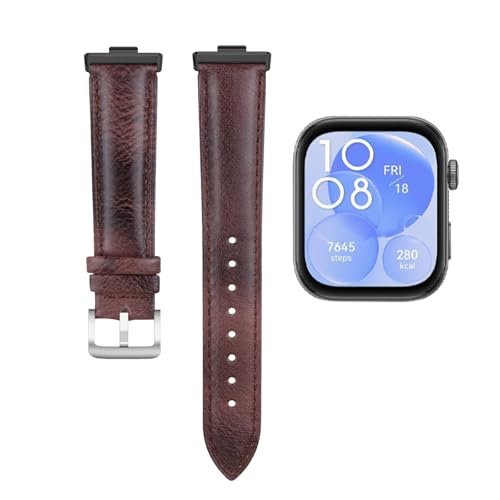 HaruYo Armband Leder Uhrenarmband Kompatibel mit Huawei Watch Fit 3, Lederarmband Exquisites Ersatzarmband für Herren Kompatibel mit Huawei Watch Fit 3 Kaffeefarbe von HaruYo