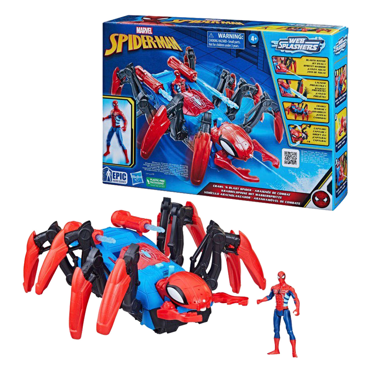 Hasbro Marvel Spider-Man - Crawl N Blast Spider | Krabbelspinne mit Spider-Man Figur | Feuert Projektile & Wasser ab | Mit Kieferklauen | Ab 4 Jahren von Hasbro