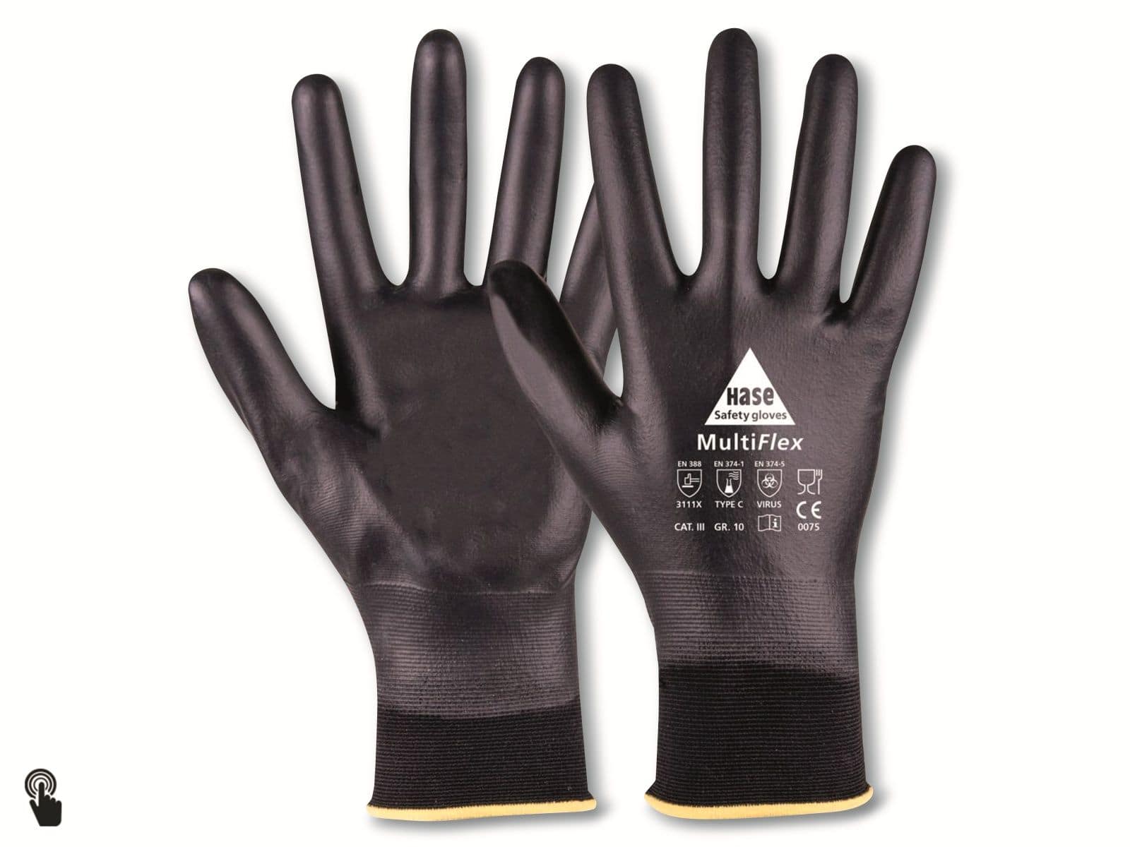 HASE SAFETY GLOVES Arbeitshandschuhe, Multiflex, Nylon, PU Vollbeschichtung,Gr.7, schwarz von Hase Safety gloves