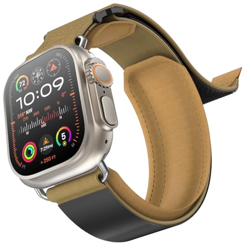 Kompatibel mit Apple Watch Ultra 49mm Armband, Weiches Echtleder Ersatzarmband iWatch Armbänder für Apple Watch Ultra 2/Ultra 49mm 45mm 44mm 42mm iWatch Series SE/9/8/7/6/5/4/3/2/1 Herren Damen von Hatolove