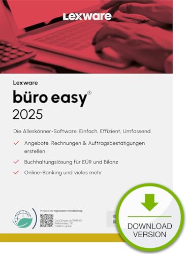 Lexware büro easy Basis 2025 (365 Tage) Bürosoftware mit Basisfunktionen, Kassenbuch, Warenwirtschaft u.w. PC Aktivierungscode per Email von Haufe-Lexware