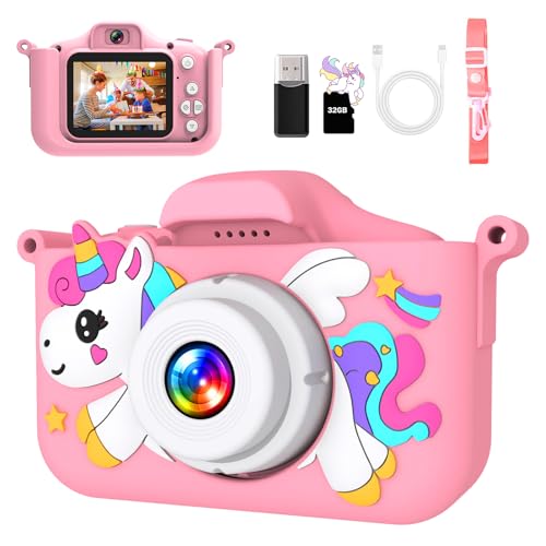 Kinderkamera, Hauibela Kinder Kamera 1080P HD Bildschirm, Digitale kindercamera mit 32 GB TF-Karte, USB-Kartenleser, Digitalkamera Kinder für 3-Jahren Jungen und Mädchen Weihnachten Spielzeug von Hauibela