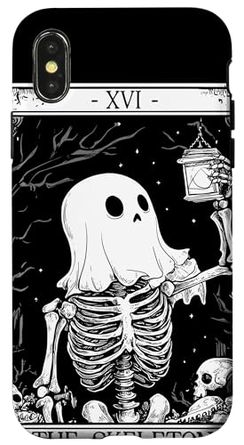 Hülle für iPhone X/XS The Skeleton Tarotkarte Vintage Gothic Halloween Ghost von Haunted Hollow Art Designs