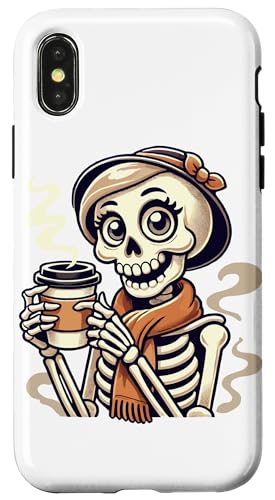 Hülle für iPhone X/XS Halloween Frau Skelett Kaffee Trinken Koffein von Haunted Spooky Halloween