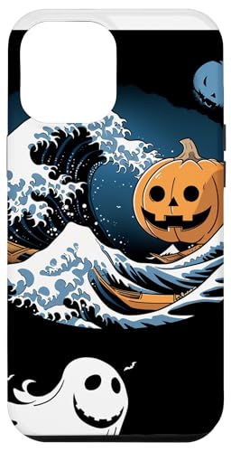 Hülle für iPhone 14 Plus Halloween-Surf-Abenteuer: Ghost & Pumpkin Joy von Haunting Wave Fusion