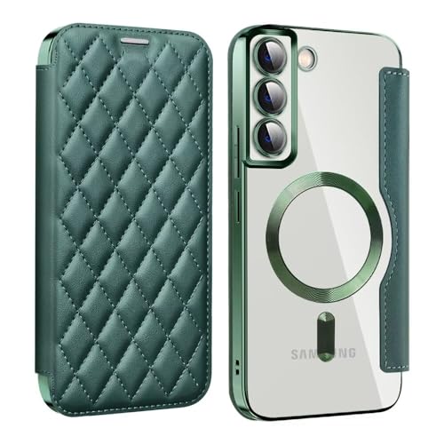 Haygdz Handyhülle für Samsung Galaxy S24, Premium Lederhülle Klappbar Flip Case Tasche Kartenfach, Kratzfeste Rückseite, magnetisches HandyHülle Case, Schwarzgrün von Haygdz