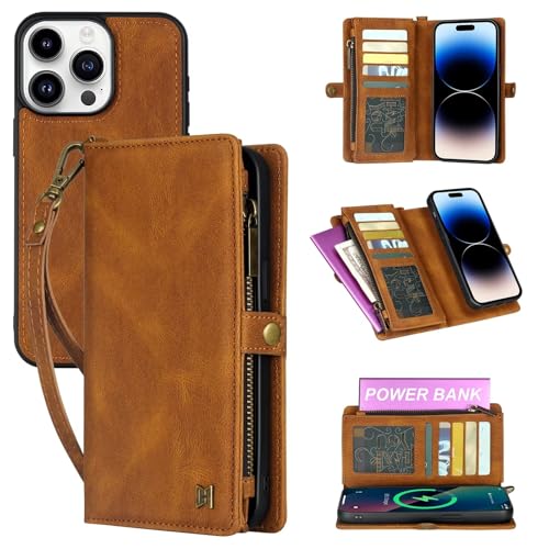 Haygdz Handyhülle für Xiaomi 12 Pro, Flip Case Lederhülle Reißverschluss Magnetverschluss Brieftasche mit 5 Kartenfächern Standfuntion Retro Matt Ledertasche - Braun von Haygdz