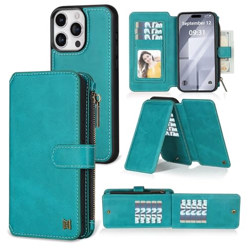 Haygdz Handyhülle für iPhone 15 Plus Hülle [Premium PU Leder] [Kartenfach] Handyhülle Lederhülle Kartenfach Flip Cover Tasche Magnet Standfunktion Klapphülle Case, Grün von Haygdz