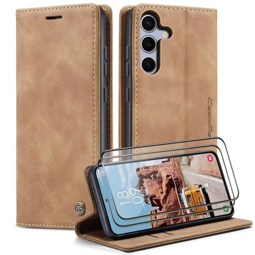 Haygdz Handyhülle für iPhone 16 Pro Max Hülle, Mit 2 Stück Panzer Schutz Glas, Premium Lederhülle Flip Case Magnet Kartenfach Standfunktion Klapphülle Schutzhülle - Braun von Haygdz