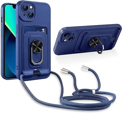 Haygdz Handykette Hülle kompatibel mit Samsung Galaxy A33 5G, 360 Grad Ringhalter Stand [Kartenfach] Handy Cover,Verstellbarer Halskette Handyhülle, Blau von Haygdz