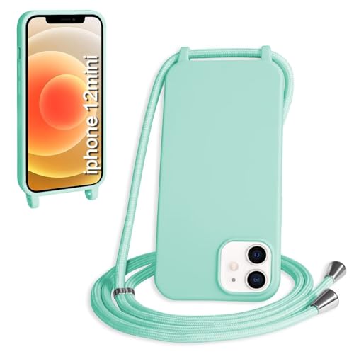 Haygdz Silikon Handykette für iPhone 12 Mini Hülle mit Band,Verstellbarer Halskette Handyhülle,Necklace Hülle mit Band,Handyhülle für zum Umhängen,Case mit Schnur, Mintgrün von Haygdz