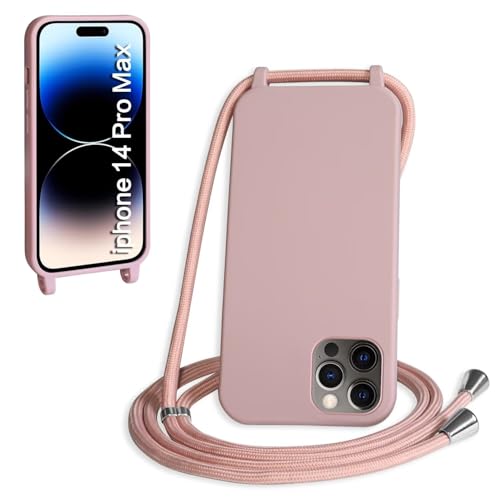 Haygdz Silikon Handykette für iPhone 14 Pro Max Hülle mit Band,Verstellbarer Halskette Handyhülle,Necklace Hülle mit Band,Handyhülle für zum Umhängen,Case mit Schnur, Sand Pink von Haygdz