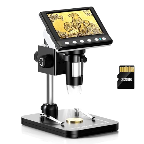 Hayve 10,9 cm (4,3 Zoll) IPS-Münzenmikroskop, 1000-fache Vergrößerung, digitales Mikroskop für Erwachsene, Münzsammelzubehör mit 8 verstellbaren LEDs, Windows-kompatibel, 32 GB TF-Karte von Hayve