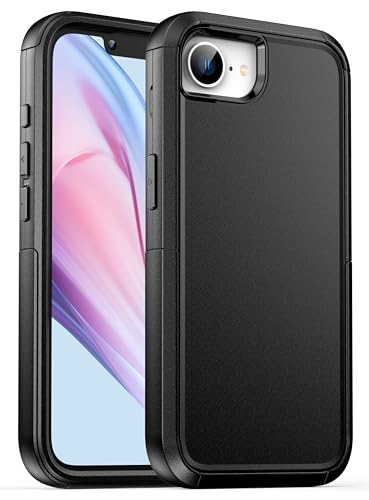 HayyaCase Schutzhülle für iPhone 16E, 2 x Displayschutzfolie, robuster Schutz, militärischer Fallschutz, robuste und langlebige Handyhülle für iPhone 16E, 15,5 cm (6,1 Zoll), Schwarz von HayyaCase