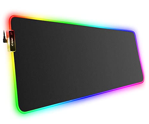 Hcman RGB Gaming Mauspad XXL - 800x300mm Mousepad mit Rutschfester Gummibasis, 7 LED Farben, 10 Beleuchtungs Modi Mouse Pad für Computer PC Professionelle Gamer(Schwarz) von Hcman