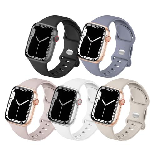 HdanMole 5 Stück Sport Armbänder kompatibel mit Apple Watch Armband 49mm 45mm 44mm 42mm 41mm 40mm 38mm, Silikon Armband Ersatz für iWatch SE Series 9 8 7 6 5 4 3 2 1 Herren Damen von HdanMole