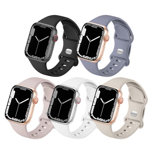 HdanMole 5 Stück Sport Armbänder kompatibel mit Apple Watch Armband 49mm 46mm 45mm 44mm 42mm 41mm 40mm 38mm, Silikon Armband Ersatz für iWatch SE Series 10 9 8 7 6 5 4 3 2 1 Herren Damen von HdanMole