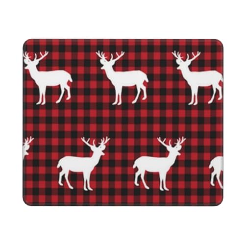 Rutschfestes Mauspad mit Gummibasis, personalisiertes Mauspad-Design für den Büro- und Heimgebrauch. Buffalo Plaid Deer von Hdhfjks