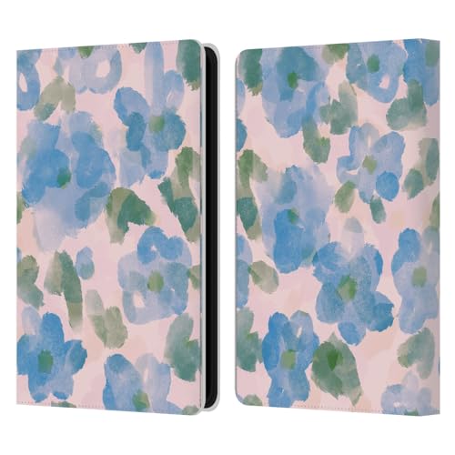 Head Case Designs Offizielle Anis Illustration Weiche Feminine Blaue Blumen Muster Mischen Leder Brieftaschen Handyhülle Hülle Huelle kompatibel mit Kindle Paperwhite 5 (2021) von Head Case Designs