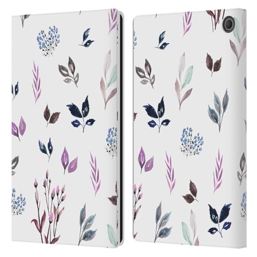 Head Case Designs Offizielle Anis Illustration Winziges Blattmuster Blau Blumen Und Blätter Leder Brieftaschen Handyhülle Hülle Huelle kompatibel mit Amazon Fire Max 11 2023 von Head Case Designs