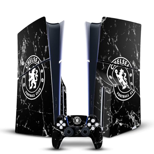 Head Case Designs Offizielle Chelsea Football Club Black Marble Kunst Vinyl Haut Gaming Aufkleber Abziehbild kompatibel mit Sony Playstation 5 PS5 Slim/Pro Disc Edition Console & DualSense Controller von Head Case Designs