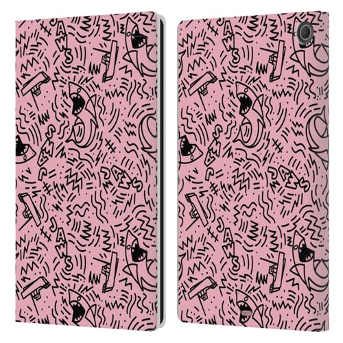 Head Case Designs Offizielle Jaws Doodle Rosa Grafiken Leder Brieftaschen Handyhülle Hülle Huelle kompatibel mit Amazon Fire Max 11 2023 von Head Case Designs