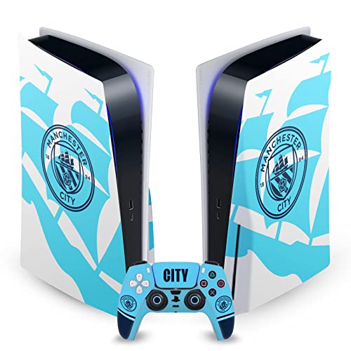 Head Case Designs Offizielle Manchester City Man City FC Badge Schiff Logo Kunst Vinyl Frontplatte Haut Gaming Aufkleber Abziehbild Abdeckung kompatibel mit PS5 Disc Console & DualSense von Head Case Designs