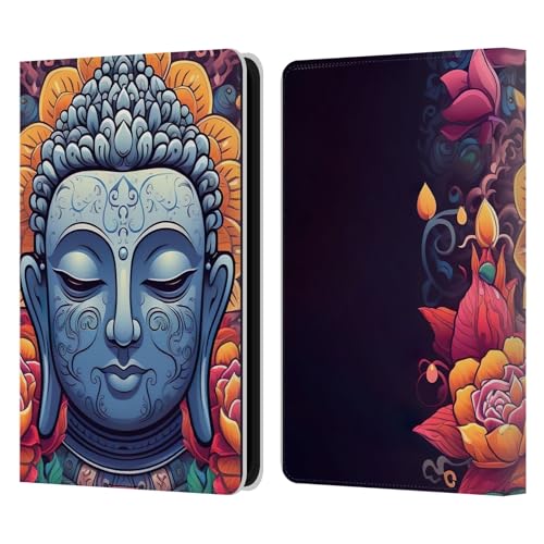 Head Case Designs Offizielle Mark Ashkenazi Blumig Buddha Leder Brieftaschen Handyhülle Hülle Huelle kompatibel mit Amazon Kindle 11th Gen 6in 2022 von Head Case Designs