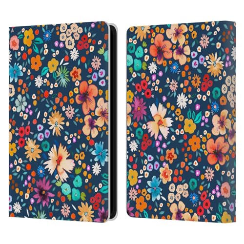 Head Case Designs Offizielle Ninola Blaues Blumenmuster Farbenfrohe Drucke Leder Brieftaschen Handyhülle Hülle Huelle kompatibel mit Kindle Paperwhite 5 (2021) von Head Case Designs