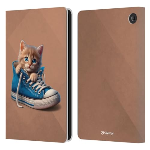 Head Case Designs Offizielle P.D. Moreno Blauer Schuh Spielen Sie Cat Artwork Leder Brieftaschen Handyhülle Hülle Huelle kompatibel mit Amazon Fire 7 2022 von Head Case Designs