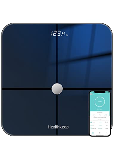 Körperfettwaage Digital Personenwaagen, ITO Waage mit Körperfettanalyse, Smart Waage für Körperfett, Muskelmasse, Mit APP für iOS und Android, Grössere Wiegefläche, Gehärtetes Glas, Bis 180kg von Healthkeep